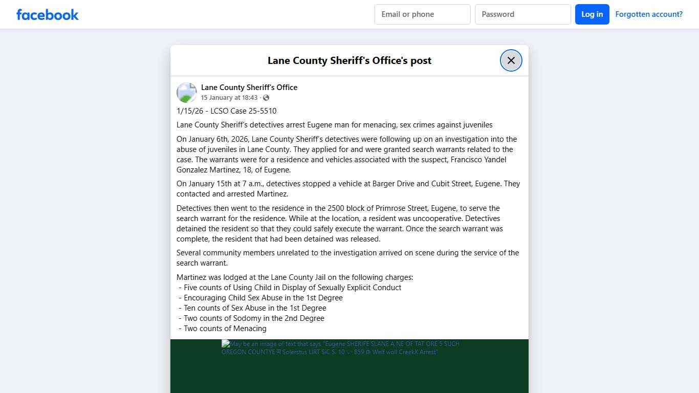 1/15/26 - LCSO Case 25-5510... - Lane County Sheriff's Office Facebook